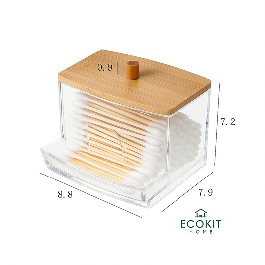 Distributeur de Cotons-Tiges en Bambou & Acrylique – Éco Chic