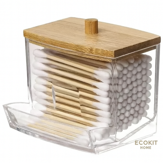 Distributeur de Cotons-Tiges en Bambou & Acrylique – Éco Chic