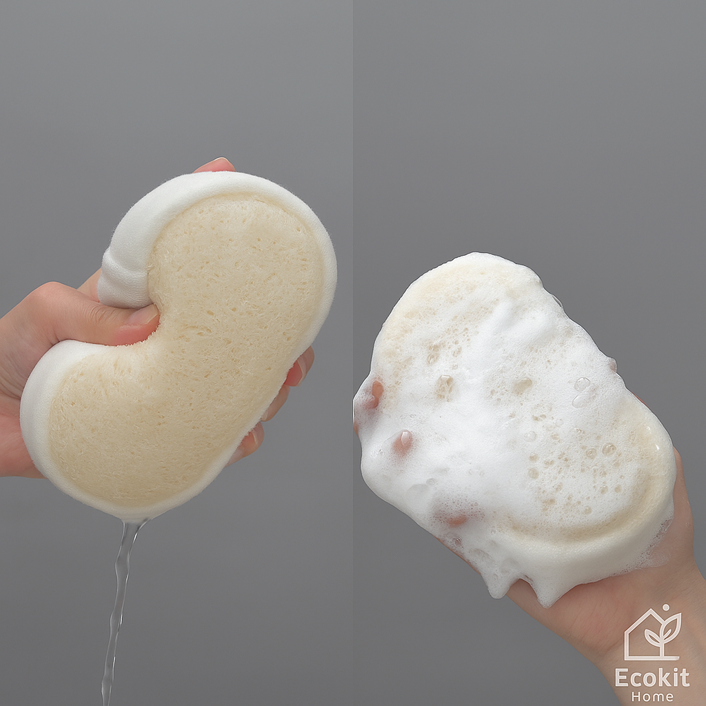 Éponge Douce Exfoliante – Loofah & Coton Naturel