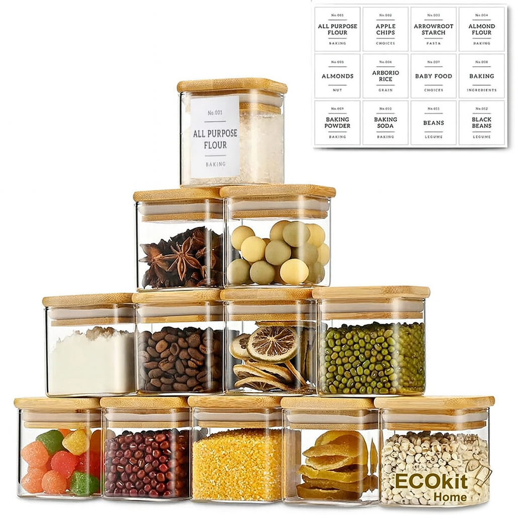 Bocaux Hermétiques en Verre & Bambou – Organisation Éco-Design